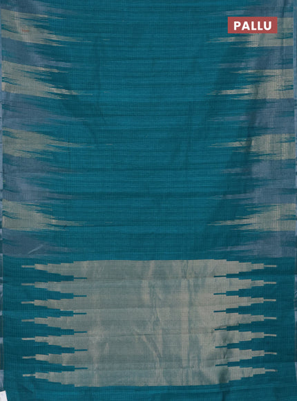 Banarasi semi matka saree teal green shade with plain body and temple design zari woven border