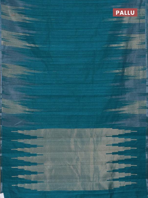 Banarasi semi matka saree teal green shade with plain body and temple design zari woven border