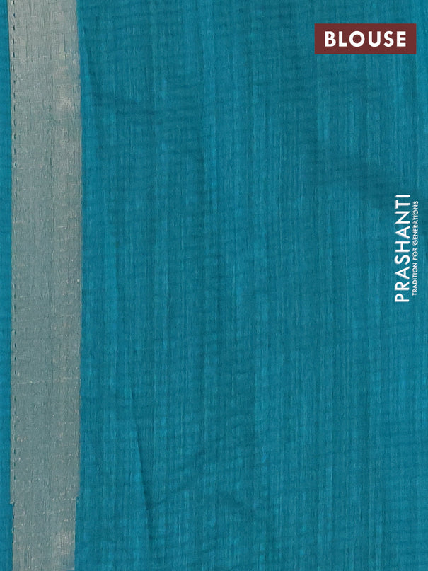 Banarasi semi matka saree teal green shade with plain body and temple design zari woven border