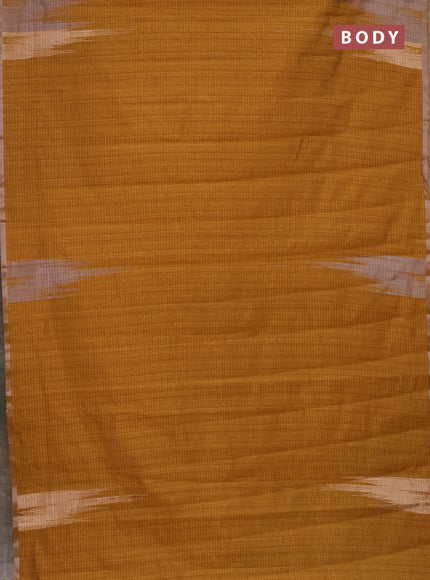 Banarasi semi matka saree dark mustard with plain body and temple design zari woven border