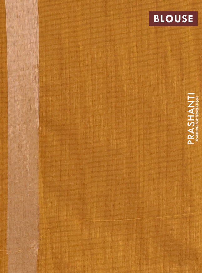 Banarasi semi matka saree dark mustard with plain body and temple design zari woven border
