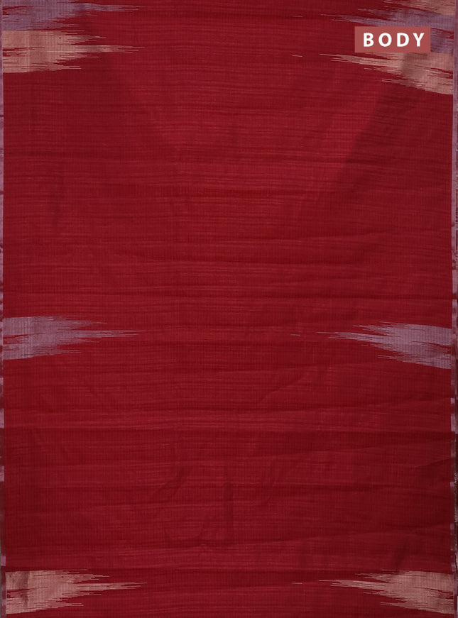 Banarasi semi matka saree maroon with plain body and temple design zari woven border