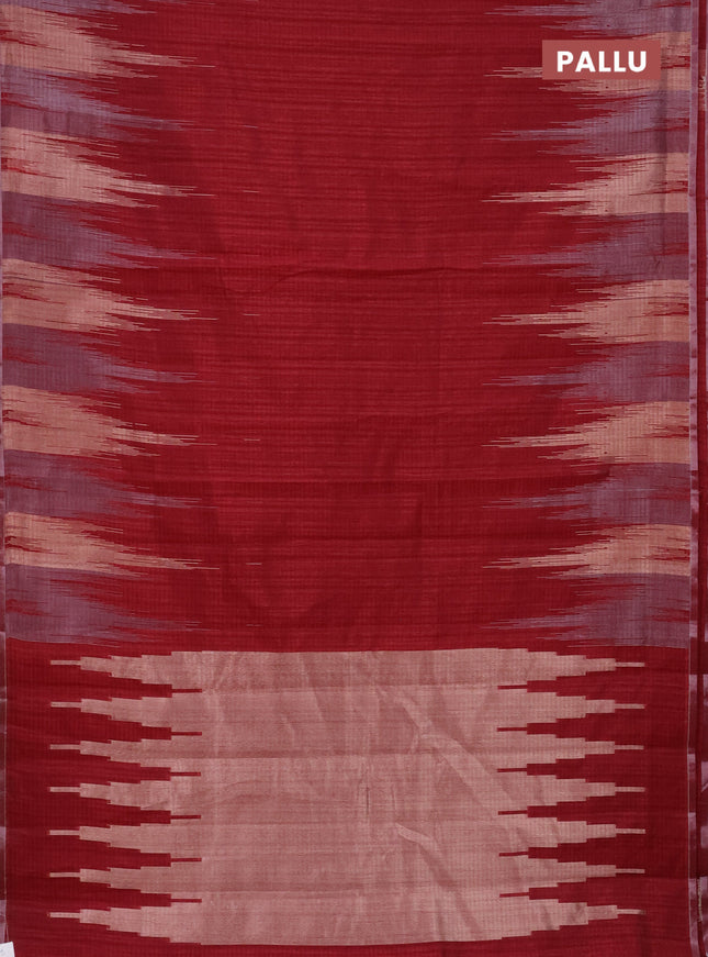 Banarasi semi matka saree maroon with plain body and temple design zari woven border