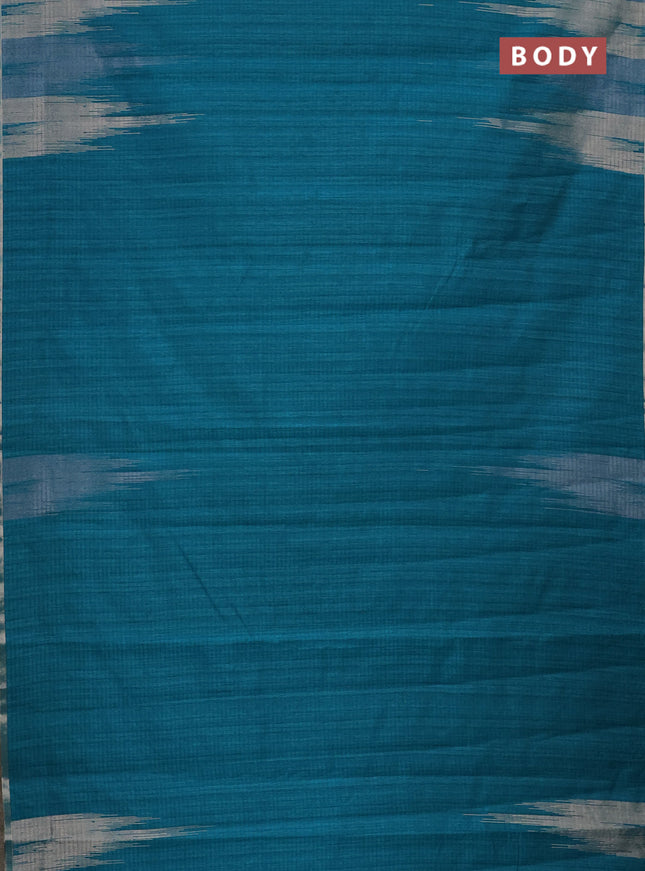 Banarasi semi matka saree teal green with plain body and temple design zari woven border