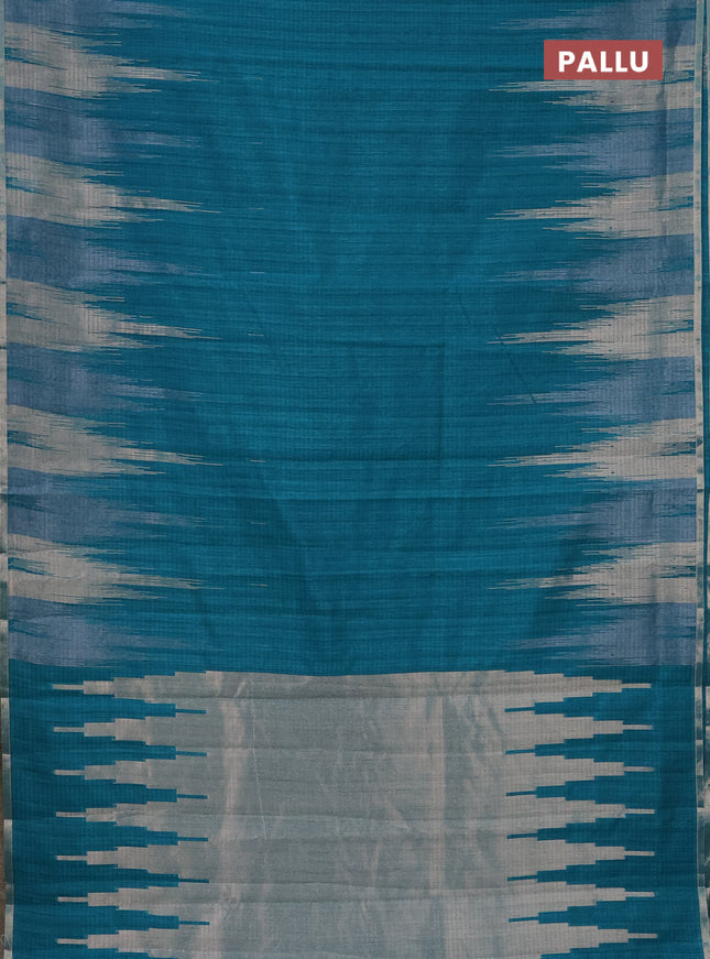 Banarasi semi matka saree teal green with plain body and temple design zari woven border