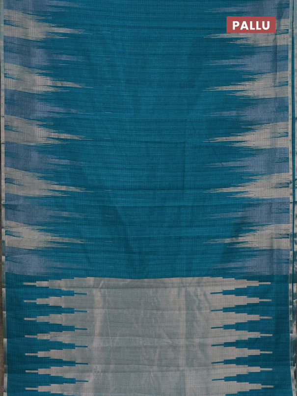 Banarasi semi matka saree teal green with plain body and temple design zari woven border