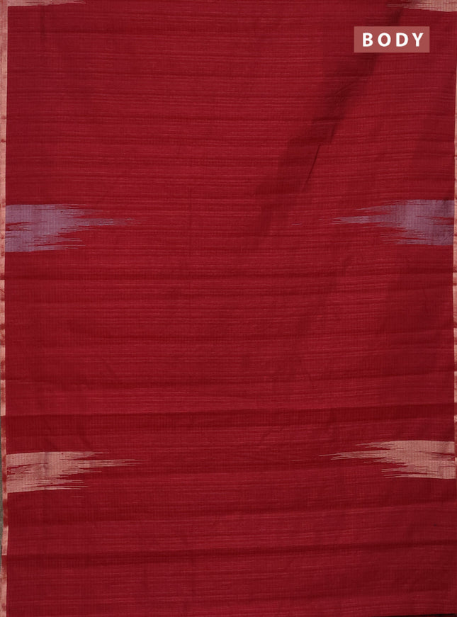 Banarasi semi matka saree maroon with plain body and temple design zari woven border
