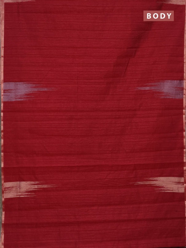 Banarasi semi matka saree maroon with plain body and temple design zari woven border