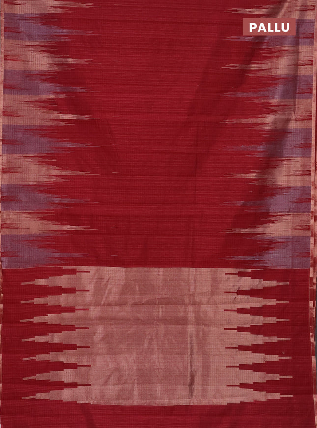 Banarasi semi matka saree maroon with plain body and temple design zari woven border