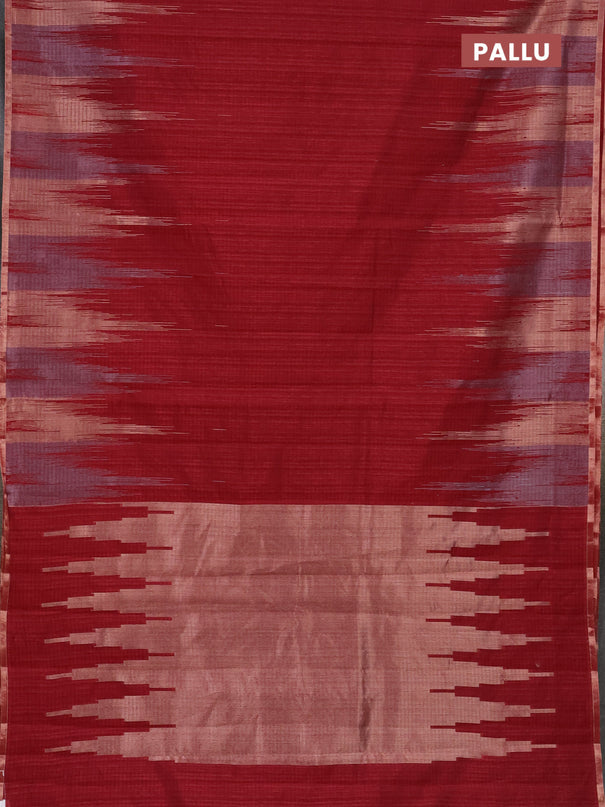 Banarasi semi matka saree maroon with plain body and temple design zari woven border