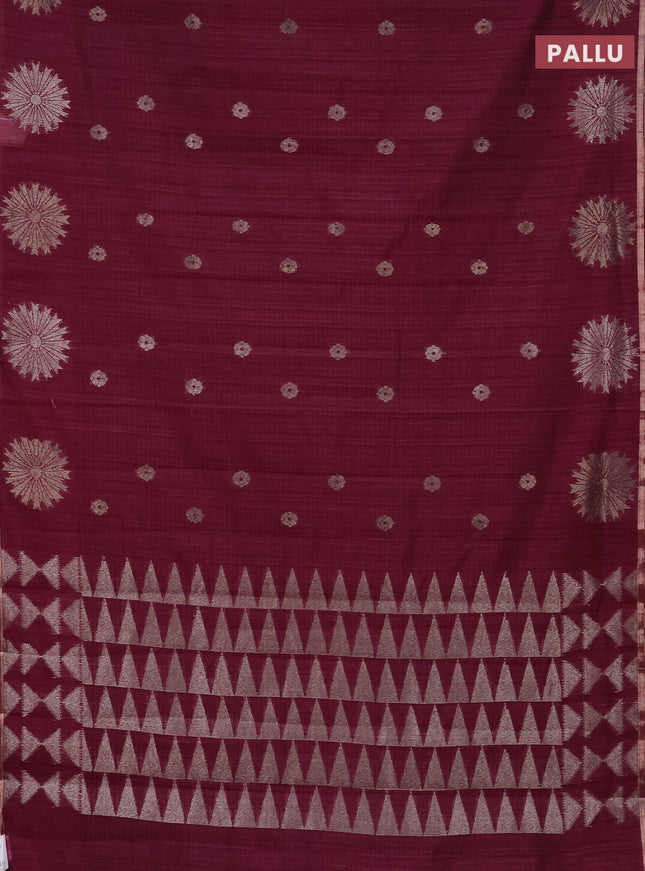 Banarasi semi matka saree wine shade with woven buttas and woven butta border
