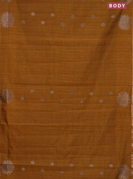 Banarasi semi matka saree dark mustard with woven buttas and woven butta border