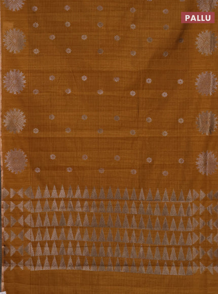Banarasi semi matka saree dark mustard with woven buttas and woven butta border