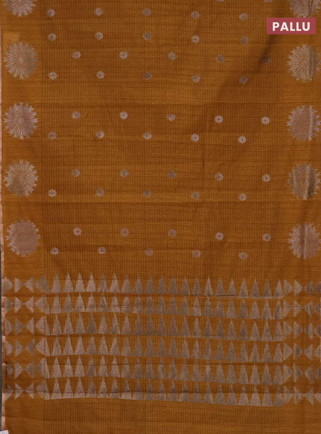 Banarasi semi matka saree dark mustard with woven buttas and woven butta border