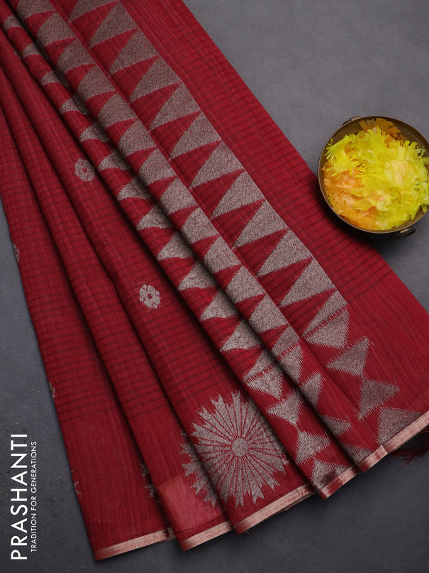 Banarasi semi matka saree maroon with woven buttas and woven butta border