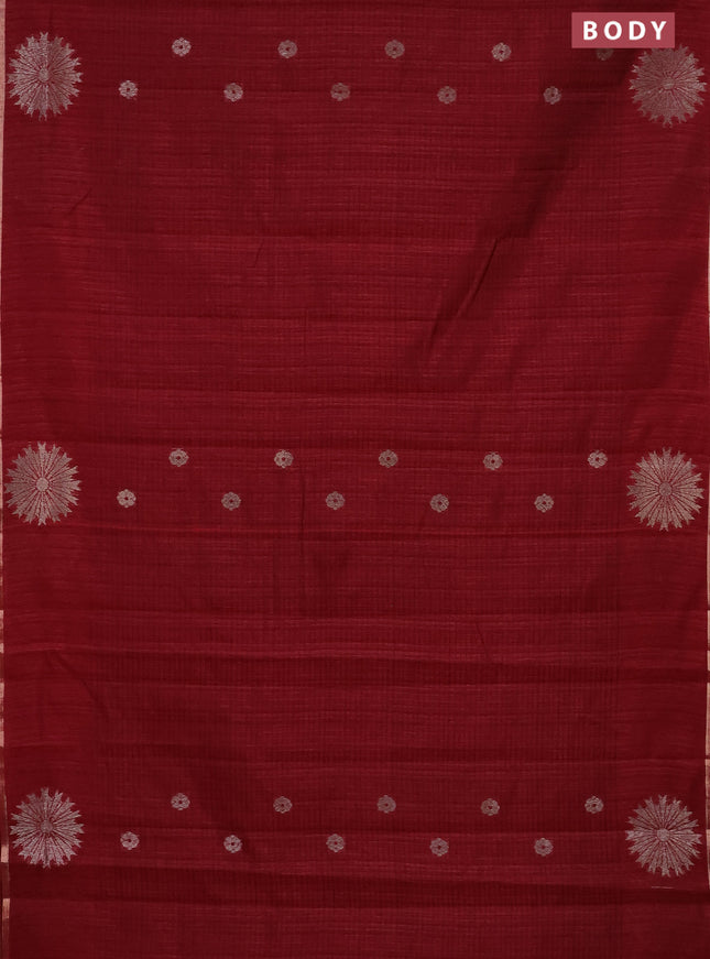 Banarasi semi matka saree maroon with woven buttas and woven butta border