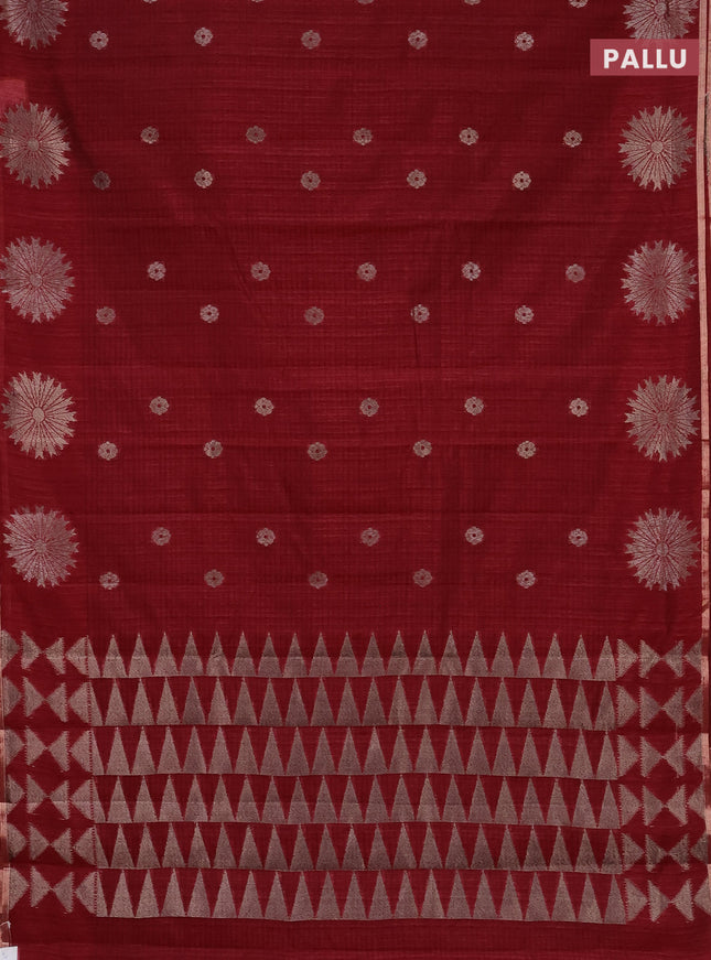 Banarasi semi matka saree maroon with woven buttas and woven butta border