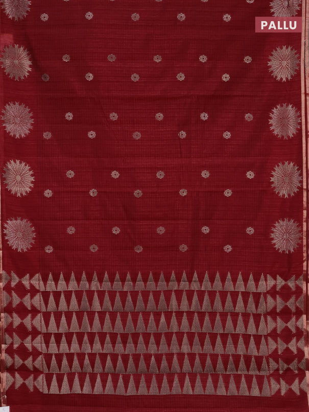 Banarasi semi matka saree maroon with woven buttas and woven butta border