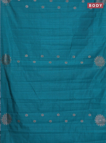 Banarasi semi matka saree teal green with woven buttas and woven butta border