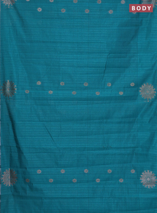 Banarasi semi matka saree teal green with woven buttas and woven butta border
