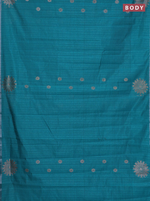 Banarasi semi matka saree teal green with woven buttas and woven butta border
