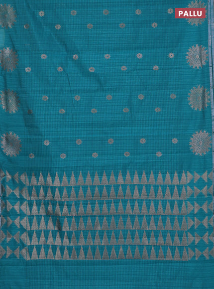 Banarasi semi matka saree teal green with woven buttas and woven butta border