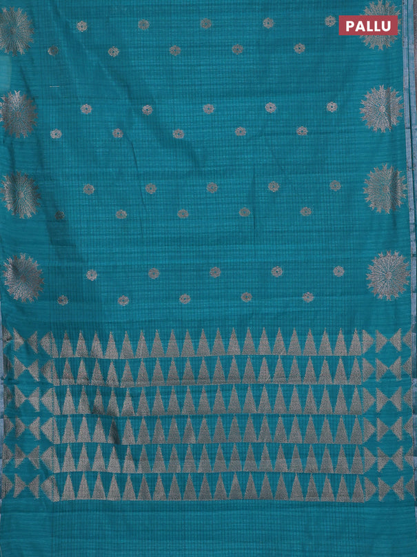 Banarasi semi matka saree teal green with woven buttas and woven butta border