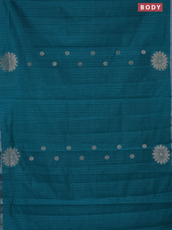 Banarasi semi matka saree teal green with woven buttas and woven butta border