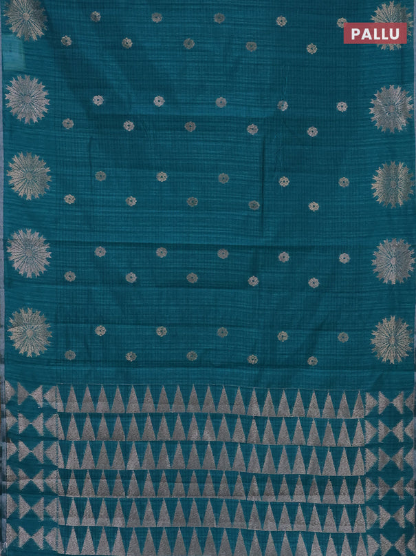 Banarasi semi matka saree teal green with woven buttas and woven butta border