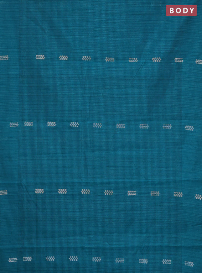 Banarasi semi matka saree teal green with silver & gold zari woven buttas in borderless style