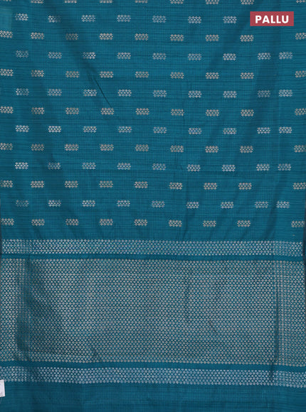 Banarasi semi matka saree teal green with silver & gold zari woven buttas in borderless style
