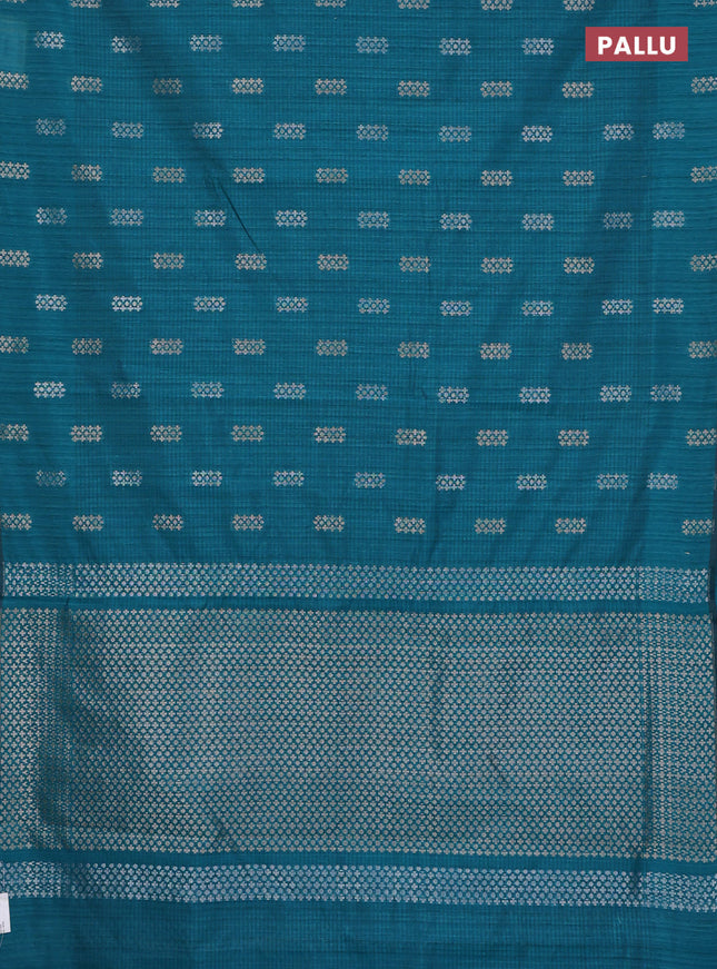 Banarasi semi matka saree teal green with silver & gold zari woven buttas in borderless style