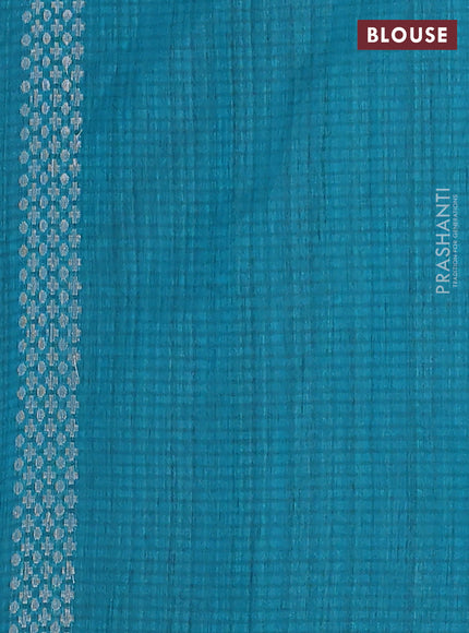 Banarasi semi matka saree teal green with silver & gold zari woven buttas in borderless style