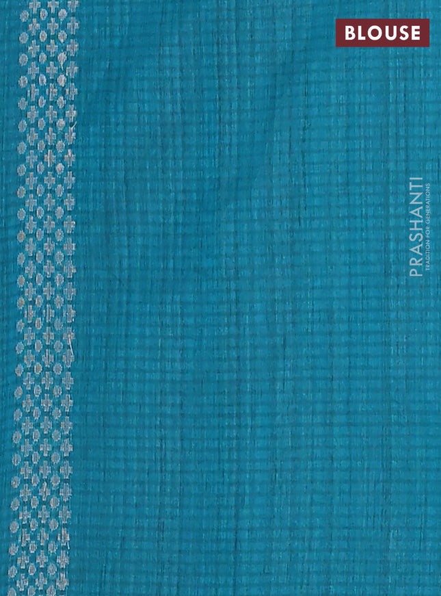 Banarasi semi matka saree teal green with silver & gold zari woven buttas in borderless style
