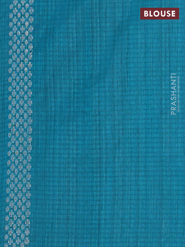 Banarasi semi matka saree teal green with silver & gold zari woven buttas in borderless style