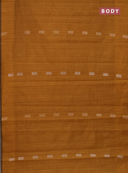 Banarasi semi matka saree dark mustard with silver & gold zari woven buttas in borderless style