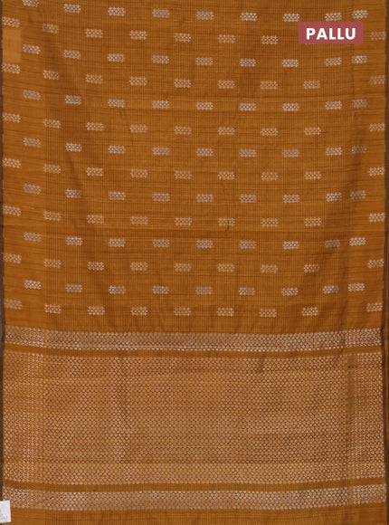 Banarasi semi matka saree dark mustard with silver & gold zari woven buttas in borderless style