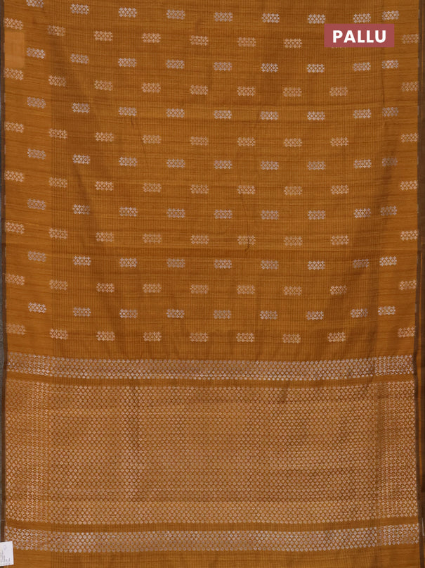 Banarasi semi matka saree dark mustard with silver & gold zari woven buttas in borderless style