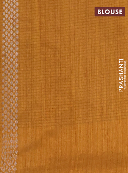 Banarasi semi matka saree dark mustard with silver & gold zari woven buttas in borderless style