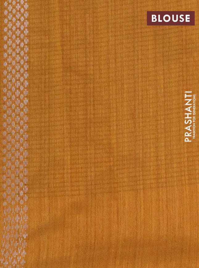 Banarasi semi matka saree dark mustard with silver & gold zari woven buttas in borderless style