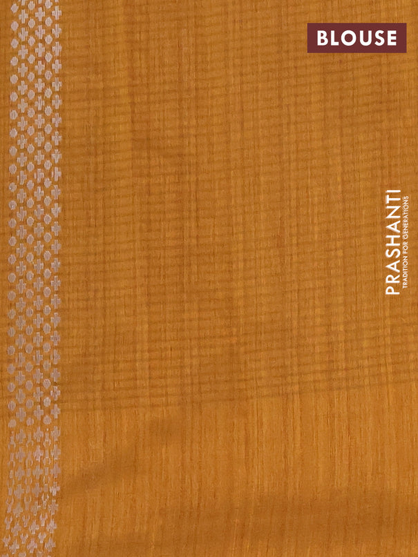 Banarasi semi matka saree dark mustard with silver & gold zari woven buttas in borderless style