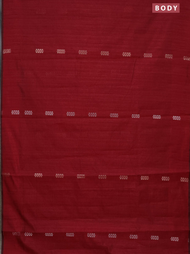 Banarasi semi matka saree maroon with silver & gold zari woven buttas in borderless style