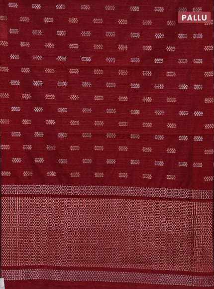 Banarasi semi matka saree maroon with silver & gold zari woven buttas in borderless style