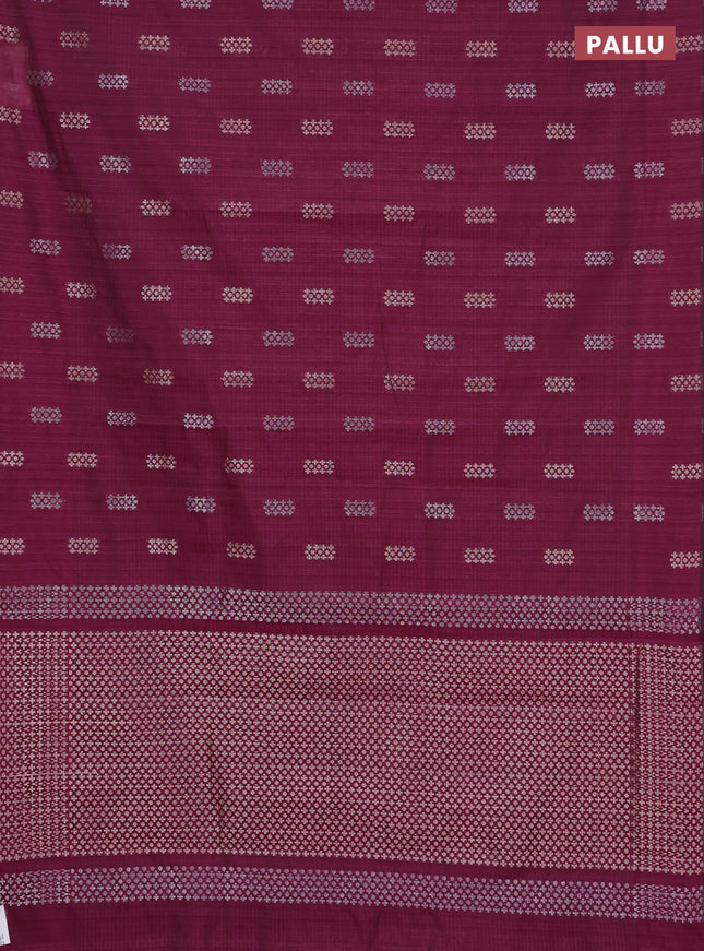 Banarasi semi matka saree wine shade with silver & gold zari woven buttas in borderless style