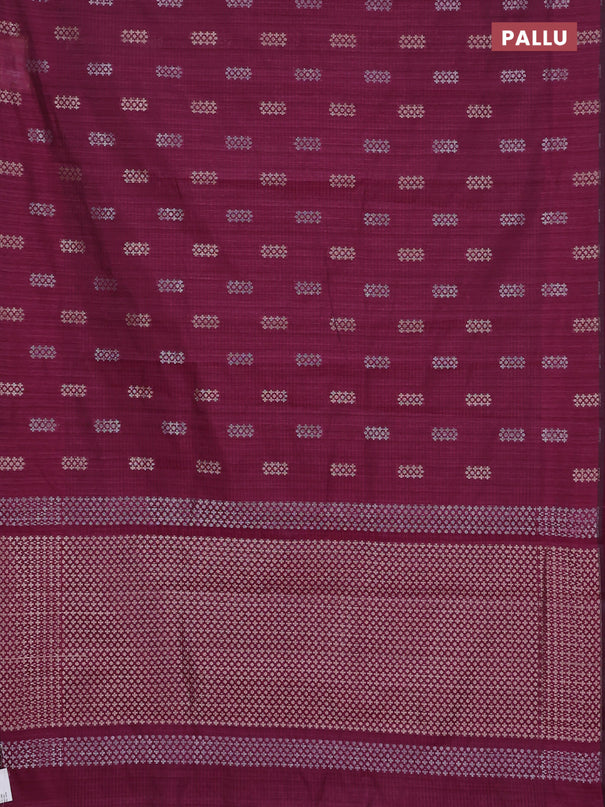 Banarasi semi matka saree wine shade with silver & gold zari woven buttas in borderless style