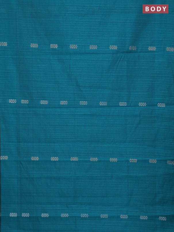 Banarasi semi matka saree teal green with silver & gold zari woven buttas in borderless style