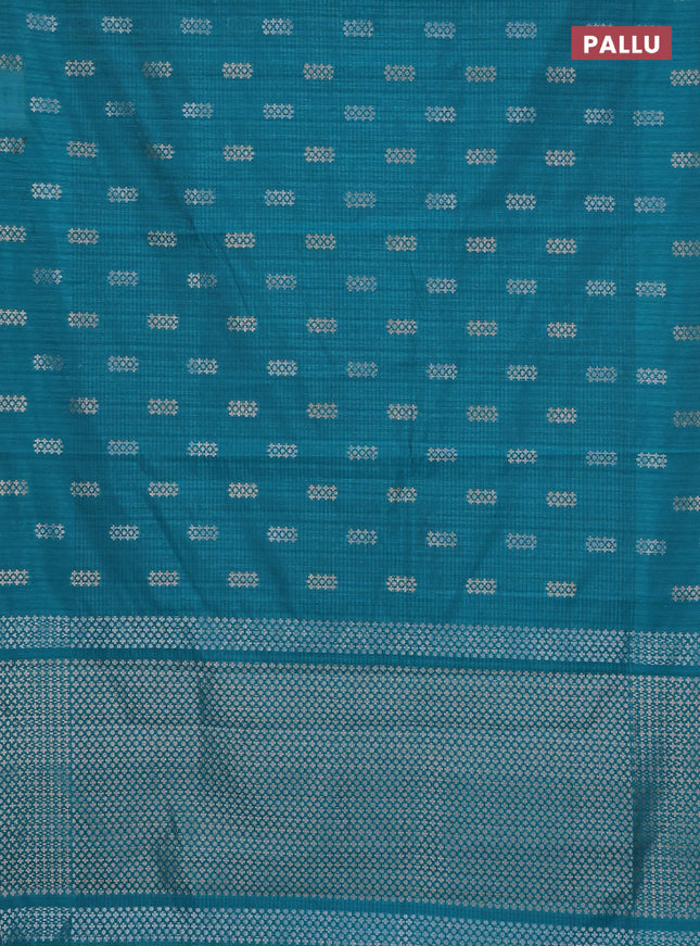 Banarasi semi matka saree teal green with silver & gold zari woven buttas in borderless style