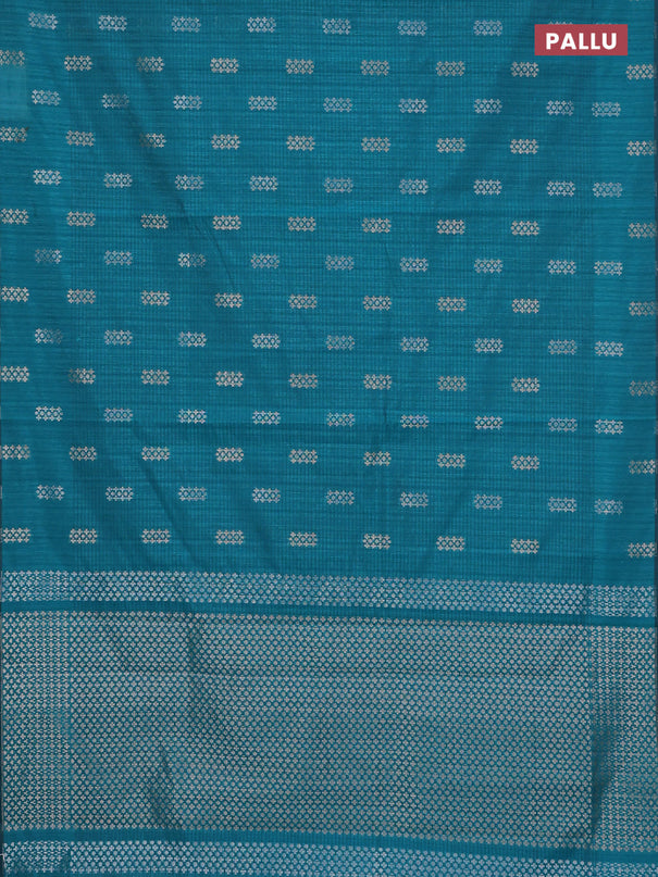 Banarasi semi matka saree teal green with silver & gold zari woven buttas in borderless style