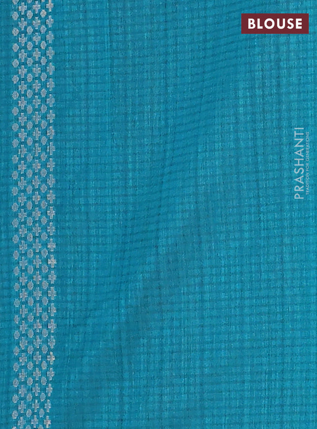 Banarasi semi matka saree teal green with silver & gold zari woven buttas in borderless style