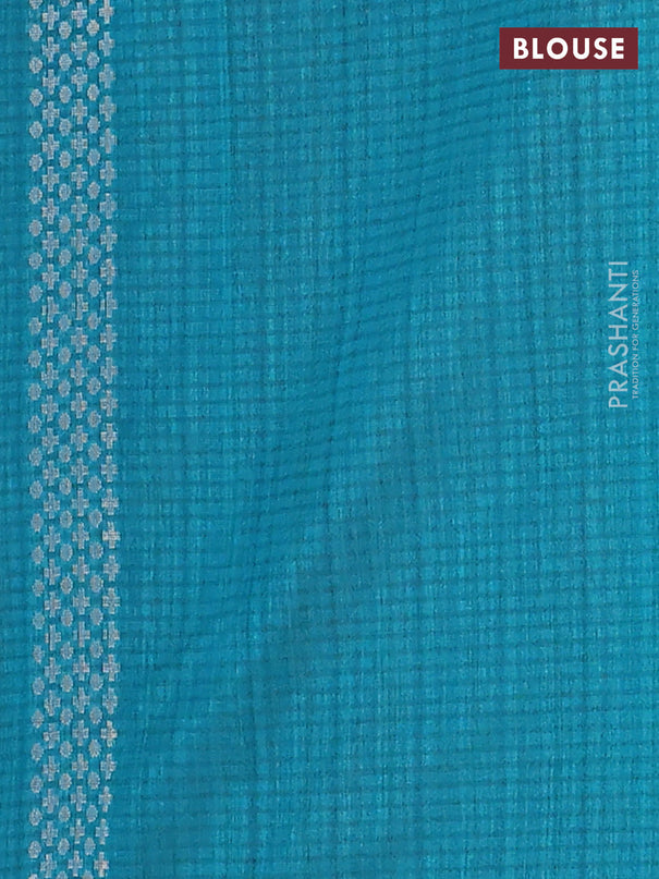 Banarasi semi matka saree teal green with silver & gold zari woven buttas in borderless style